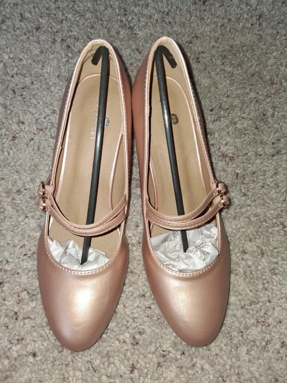 Metallic Rose Pink Double-Strap Mary Jane Flats